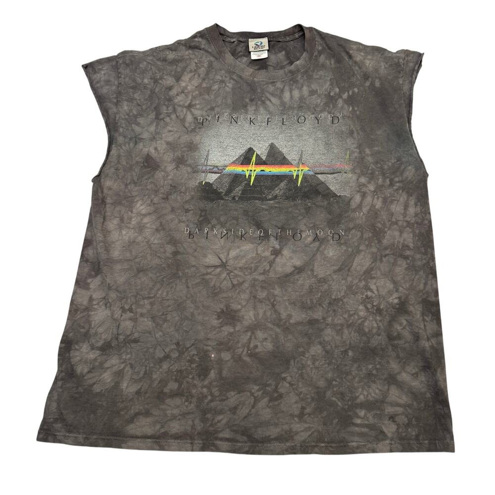 Vintage Y2K Pink Floyd Dark Side Moon Tie Dye Muscle Tank 2X Liquid Blue Grunge